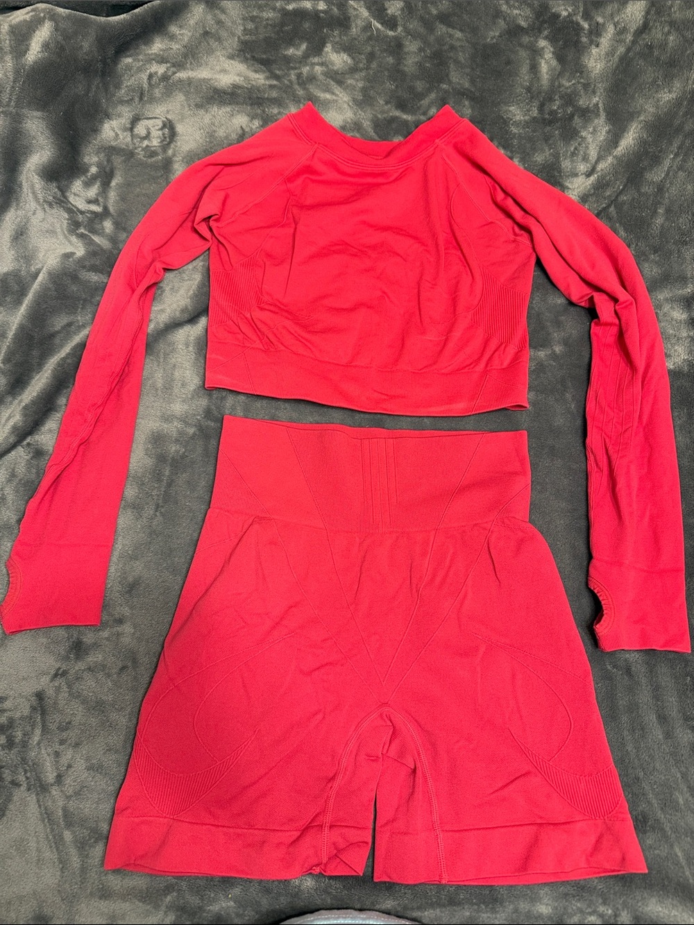 Hot Pink Seamless Long Sleeve Crop Top & High-Waist Shorts Set